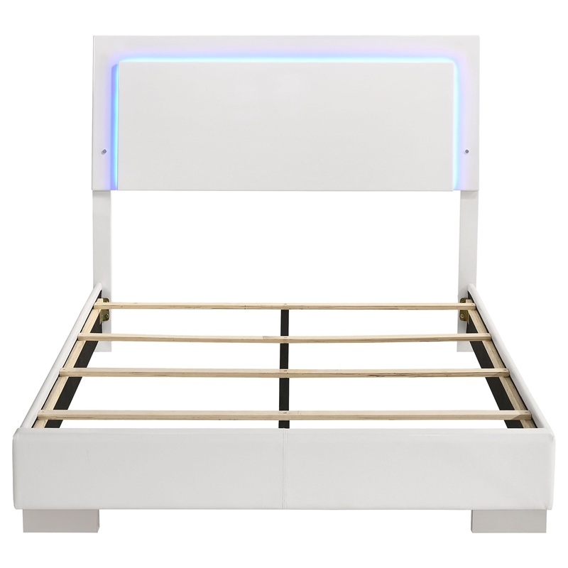 Pemberly Row Polyurethane Full Panel Bed with LED Lighting in White