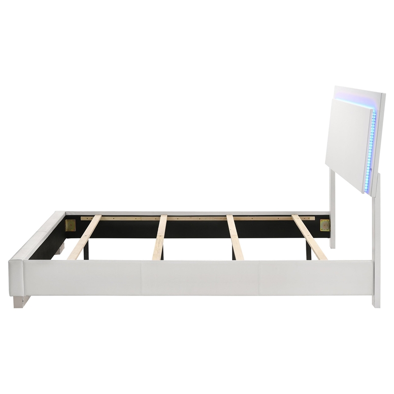 Pemberly Row Polyurethane Full Panel Bed with LED Lighting in White