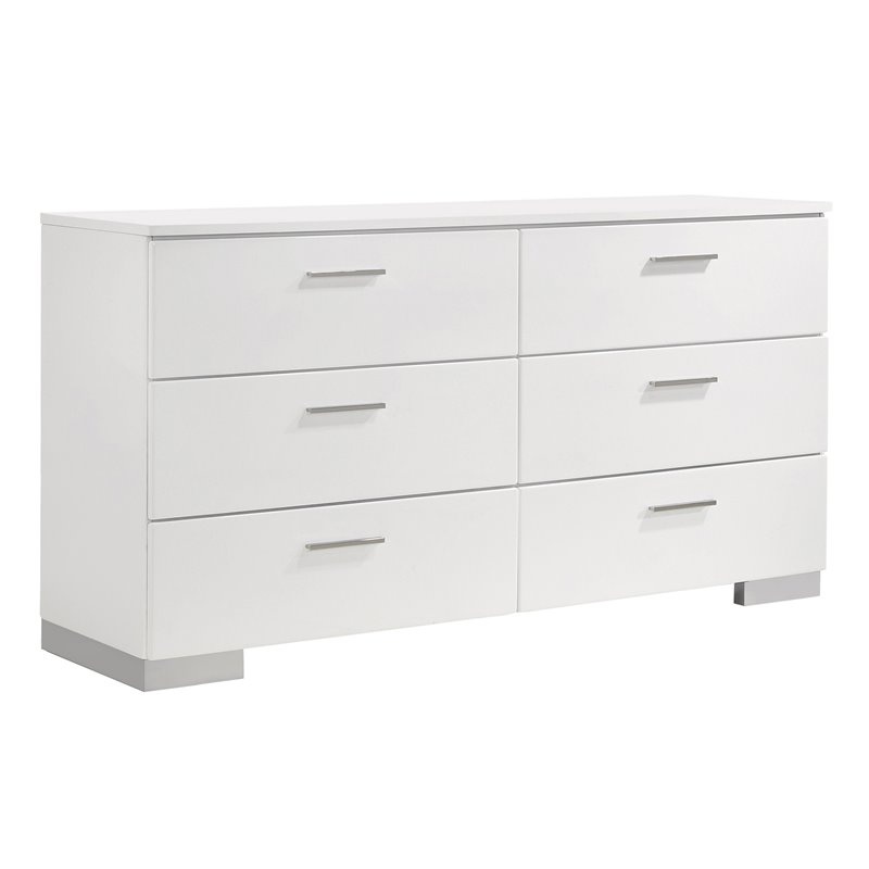 Pemberly Row Modern 6-piece Queen Wood Bedroom Set in Glossy White
