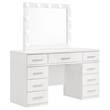 Pemberly Row 9-drawer Wood Vanity Desk with Lighted Mirror Glossy White