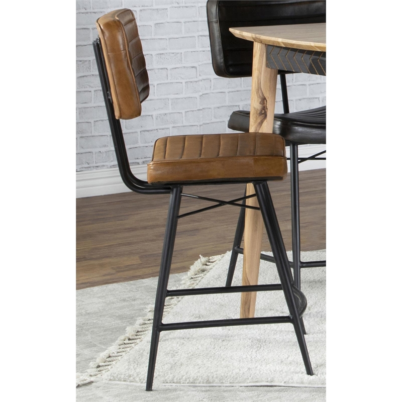 Pemberly Row Leather Upholstered Counter Height Stools Camel