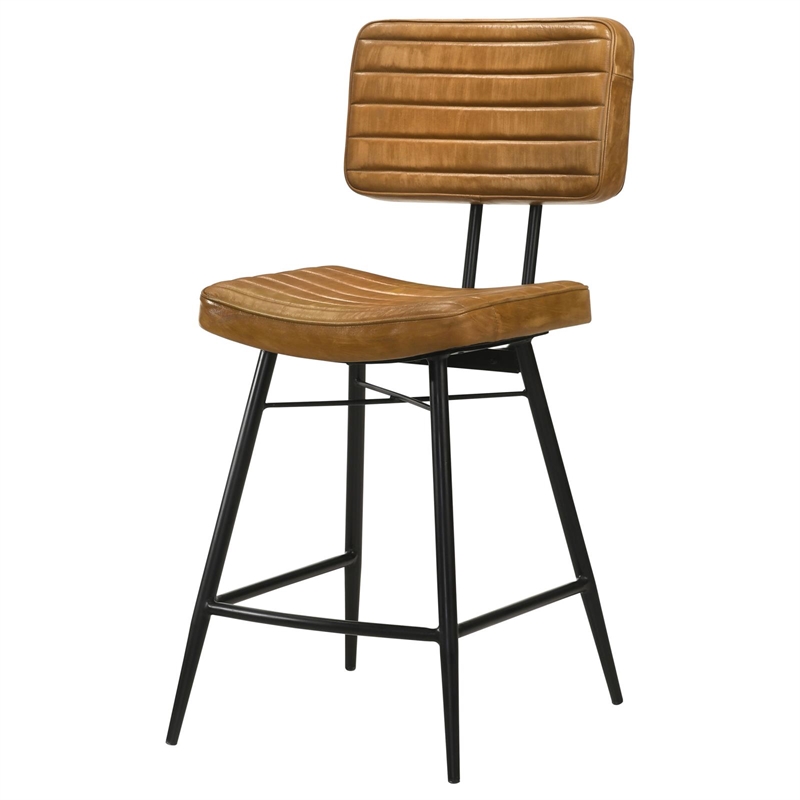 Pemberly Row Leather Upholstered Counter Height Stools Camel