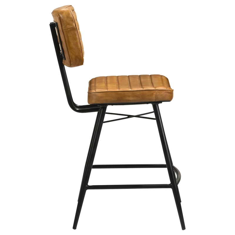 Pemberly Row Leather Upholstered Counter Height Stools Camel