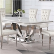Pemberly Row Metal Rectangle Faux Marble Top Dining Table White and Chrome