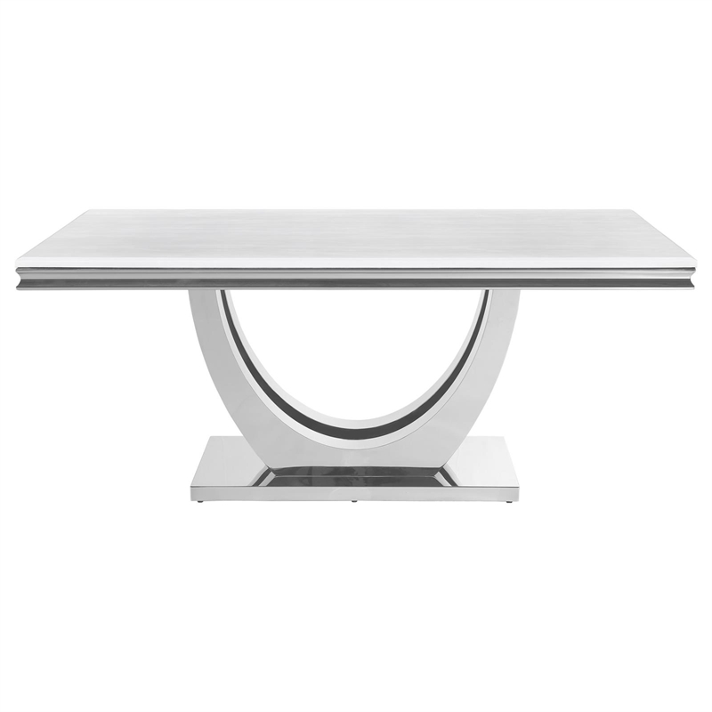 Pemberly Row Metal Rectangle Faux Marble Top Dining Table White and Chrome