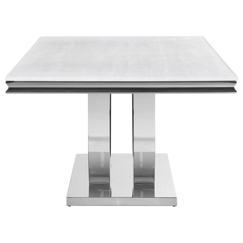 Pemberly Row Metal Rectangle Faux Marble Top Dining Table White and Chrome