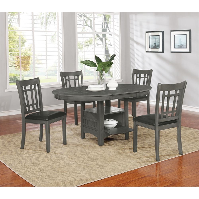 Pemberly Row Transitional Wood Dining Table with Storage Medium Gray