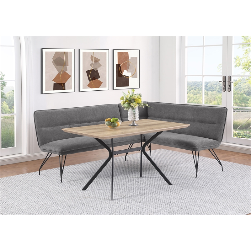 Pemberly Row Fabric Upholstered L-Shaped Nook Dining Bench Gray