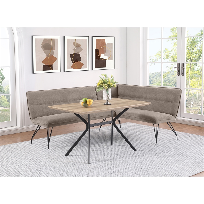 Pemberly Row Fabric Upholstered L-Shaped Nook Dining Bench Taupe