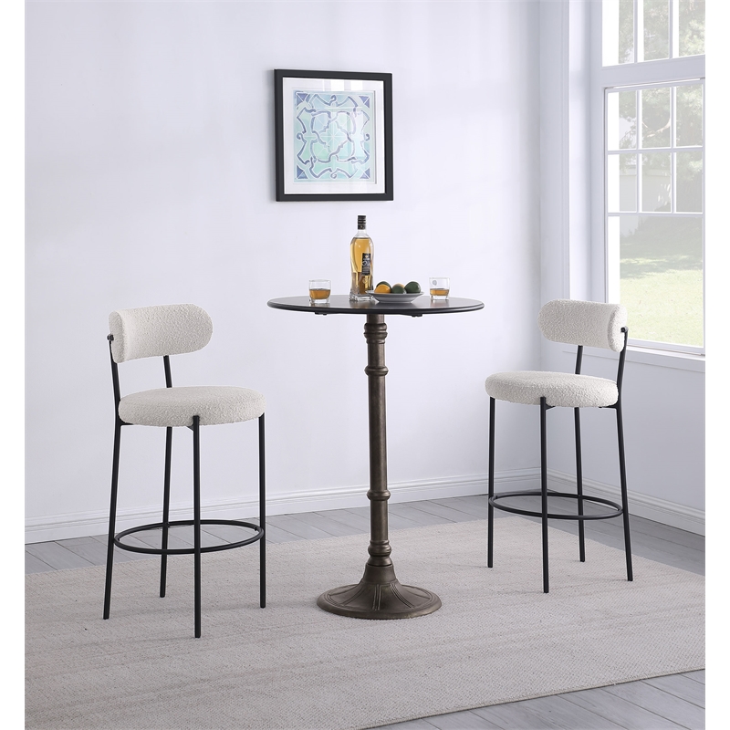 Pemberly Row Contemporary Boucle Fabric Upholstered Bar Chairs Cream