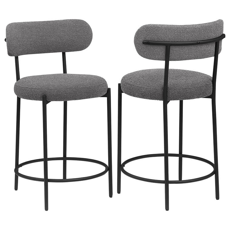 Pemberly Row Contemporary Boucle Fabric Upholstered Counter Chairs Gray