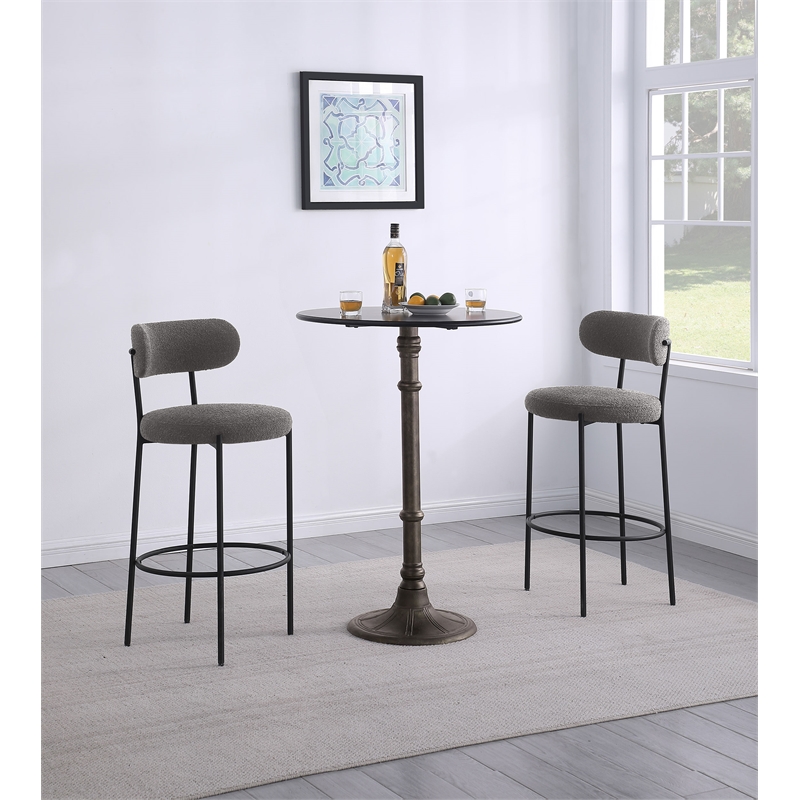 Pemberly Row Contemporary Boucle Fabric Upholstered Bar Chairs Gray