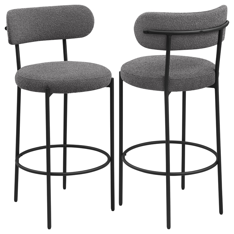 Pemberly Row Contemporary Boucle Fabric Upholstered Bar Chairs Gray