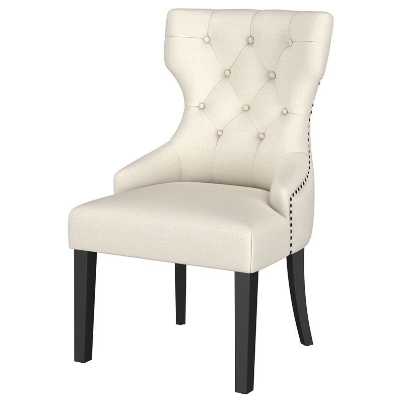 Pemberly Row Fabric Upholstered Dining Side Chair Beige and Black