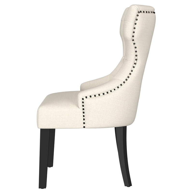 Pemberly Row Fabric Upholstered Dining Side Chair Beige and Black