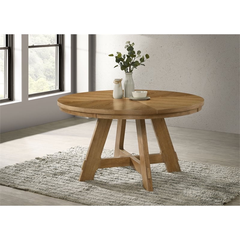 Pemberly Row 54-inch Transitional Round Wood Dining Table Brown