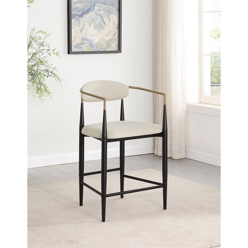 Pemberly Row Contemporary Fabric Upholstered Counter Chairs in Beige