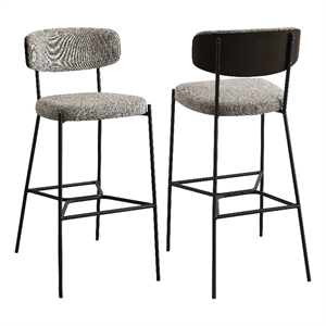 Pemberly Row Mid-Century Fabric Pub Height Bar Stools in Light Brown