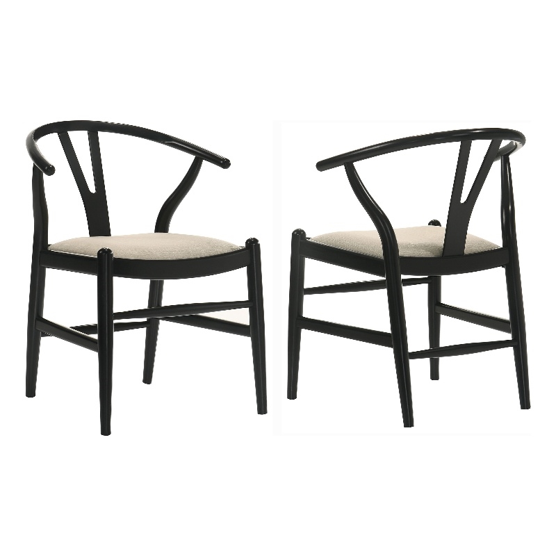Pemberly Row Mid-Century Wood Wishbone Dining Side Chairs in Black