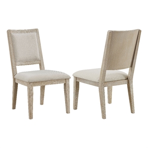 Pemberly Row Farmhouse Cushioned Wood Dining Side Chairs in White Washed