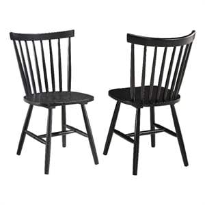 Pemberly Row Farmhouse Windsor Wood Dining Side Chairs in Black