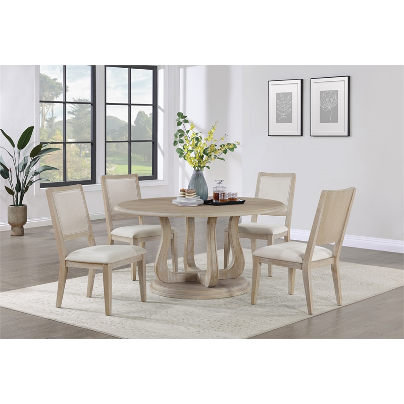 Pemberly Row 5-Piece Round Wood Dining Table Set in Brown and Beige