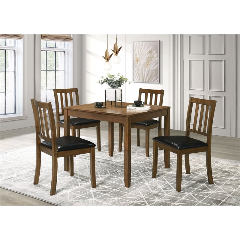 Pemberly Row 5-Piece Square Wood Dining Table Set in Honey Brown