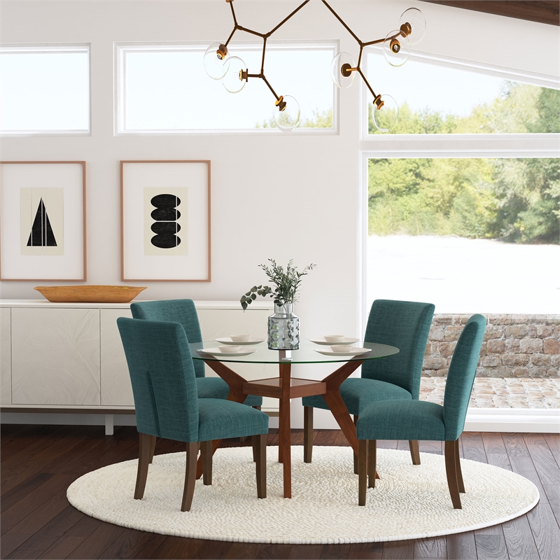 Pemberly Row Transitional Fabric Upholstered Side Chairs Teal Blue