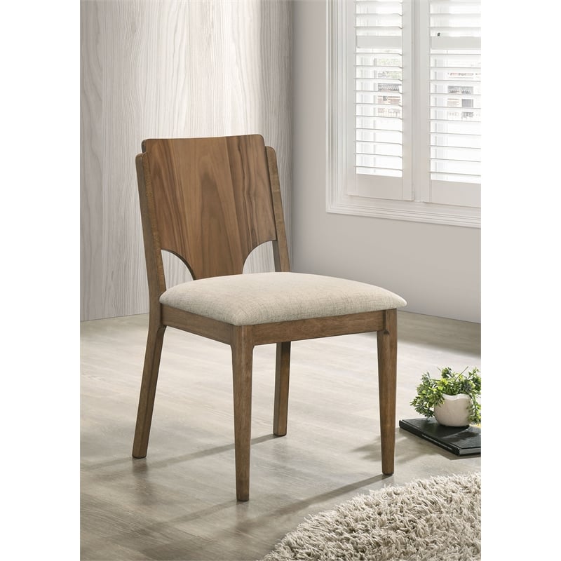 Pemberly Row Mid-Century Fabric Upholstered Seat Dining Chairs in Walnut