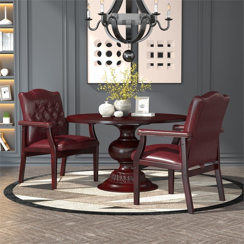 Pemberly Row Traditional Faux Leather Tufted Guest Chair in Oxblood