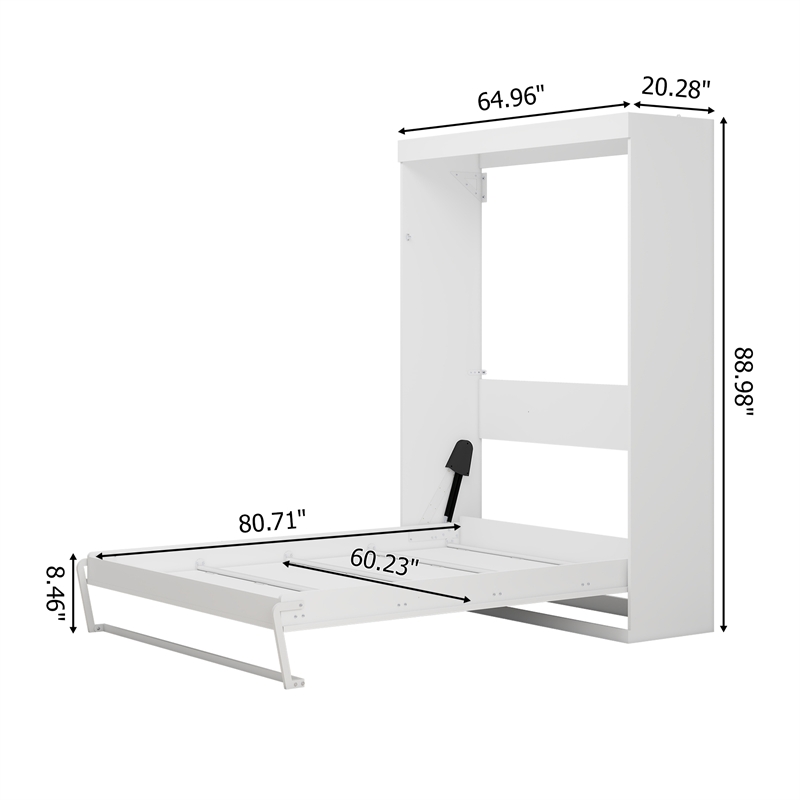 Pemberly Row Modern 65-inch Queen Murphy Bed Sturdy in White