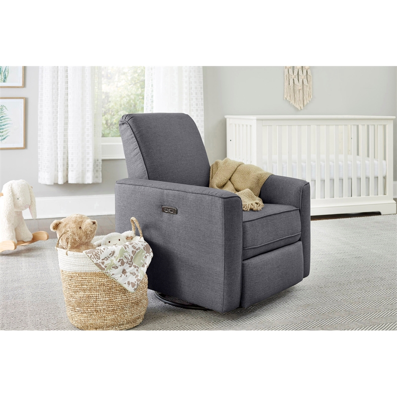 Pemberly Row Fabric Glider Power Recliner Nursery Rocking Swivel Chair in Stone