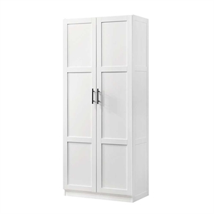 Pemberly Row Contemporary Engineered Wood Storage Cabinet in White