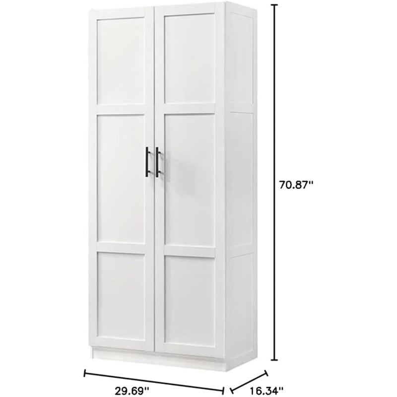 Pemberly Row Contemporary Engineered Wood Storage Cabinet in White