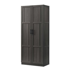 Pemberly Row Engineered Wood Storage Cabinet in Dark Wood/Graphite Black