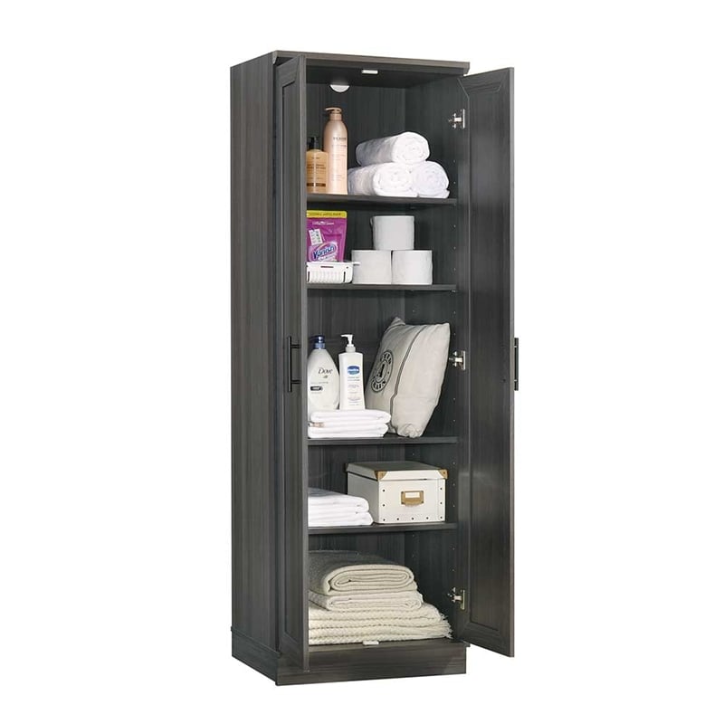 Pemberly Row Engineered Wood Storage Cabinet in Dark Wood/Graphite Black