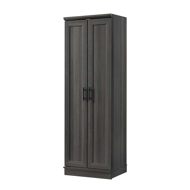 Pemberly Row Engineered Wood Storage Cabinet in Dark Wood/Graphite Black