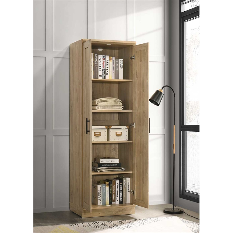 Pemberly Row Contemporary Engineered Wood Storage Cabinet in Light Wood