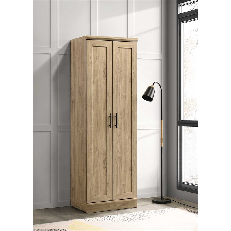 Pemberly Row Contemporary Engineered Wood Storage Cabinet in Light Wood