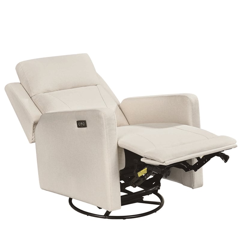 Pemberly Row Fabric Glider Power Recliner Nursery Rocking Swivel Chair in Cream