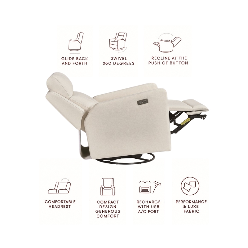 Pemberly Row Fabric Glider Power Recliner Nursery Rocking Swivel Chair in Cream