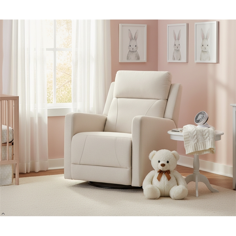 Pemberly Row Fabric Glider Power Recliner Nursery Rocking Swivel Chair in Cream