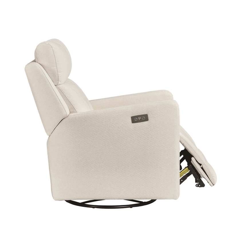 Pemberly Row Fabric Glider Power Recliner Nursery Rocking Swivel Chair in Cream