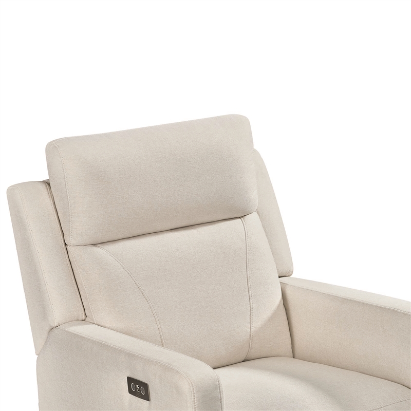 Pemberly Row Fabric Glider Power Recliner Nursery Rocking Swivel Chair in Cream