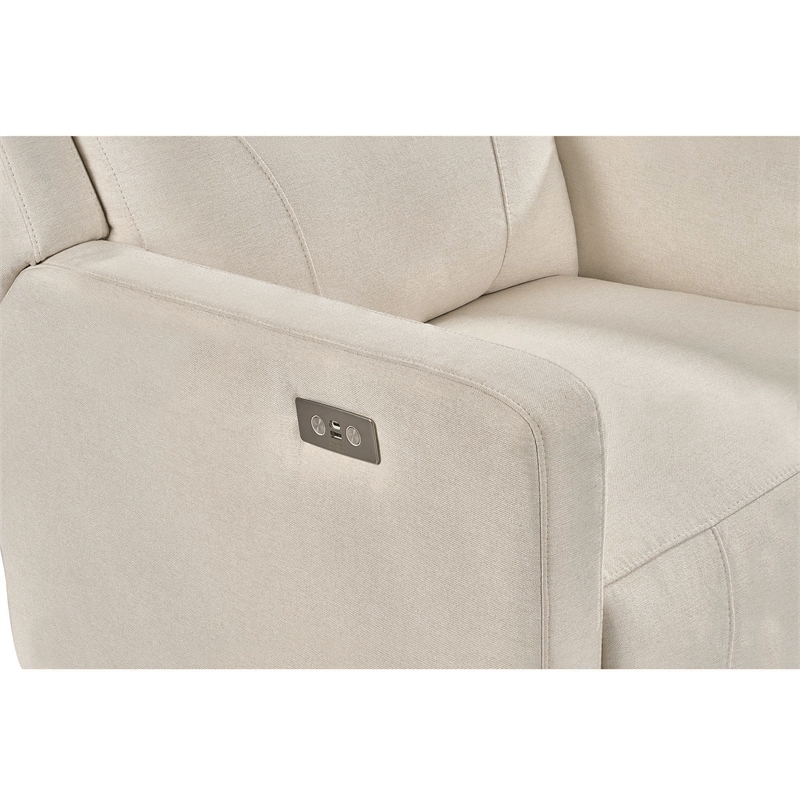 Pemberly Row Fabric Glider Power Recliner Nursery Rocking Swivel Chair in Cream