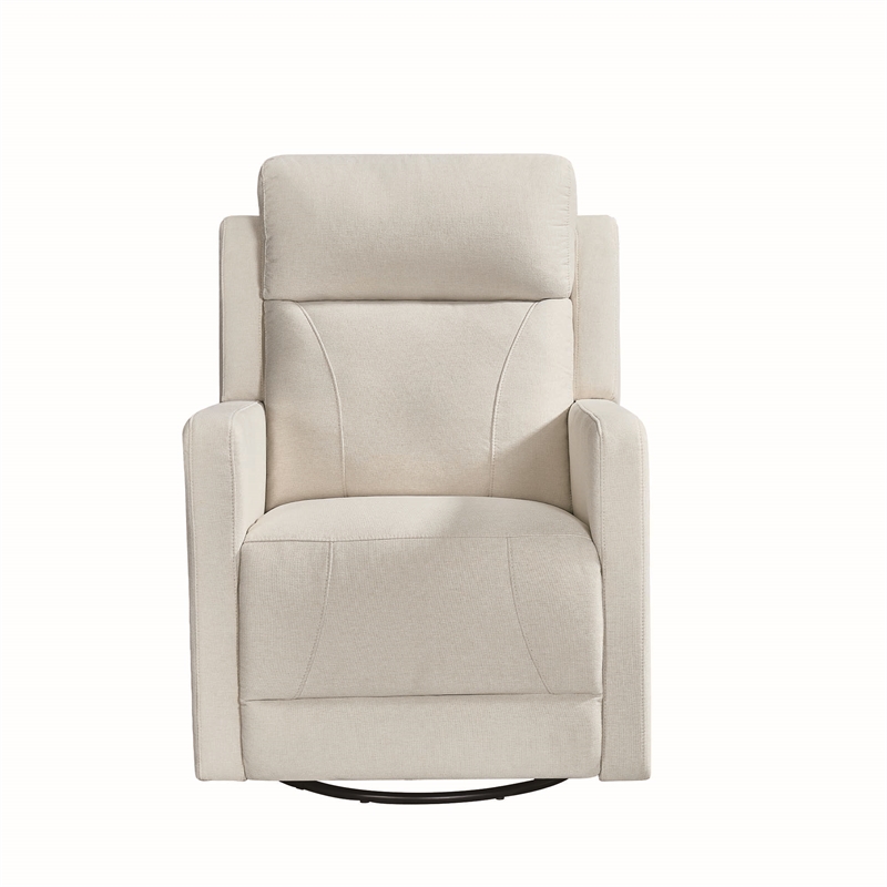 Pemberly Row Fabric Glider Power Recliner Nursery Rocking Swivel Chair in Cream