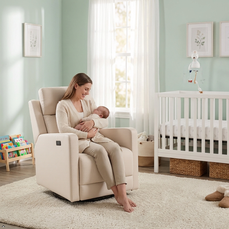 Pemberly Row Glider Power Recliner Nursery Rocking Swivel Chair in Tan Brown