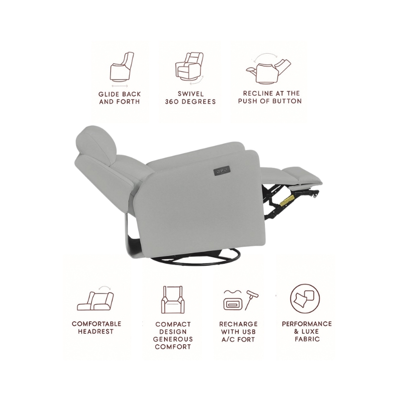 Pemberly Row Fabric Glider Power Recliner Nursery Rocking Swivel Chair in Gray