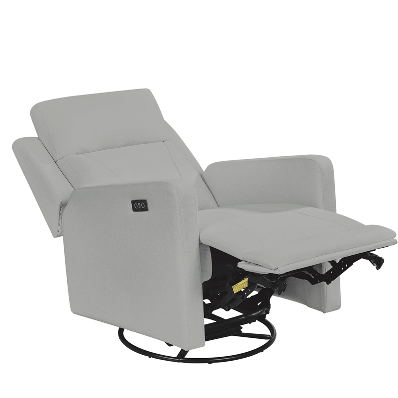 Pemberly Row Fabric Glider Power Recliner Nursery Rocking Swivel Chair in Gray