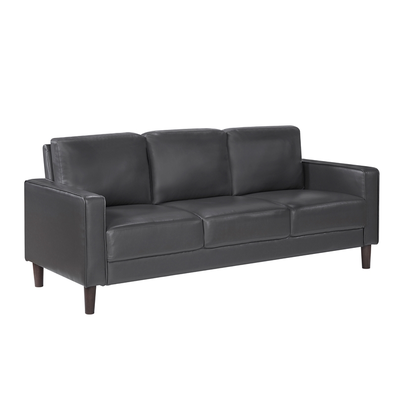 Pemberly Row Contemporary Faux Leather Upholstered Sofa in Dark Gray
